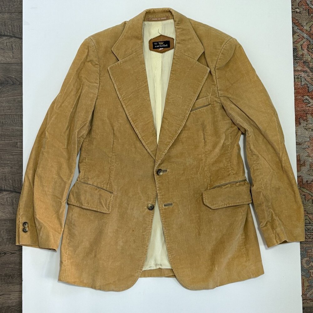 Vintage Cortefiel Mens Tan Corduroy Sports Jacket Eur Size 42 Made In Spain